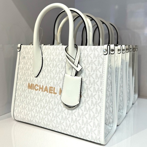 Michael Kors Small Shopper TZ Xbody Tote Bag Optic White - Picture 1 of 8
